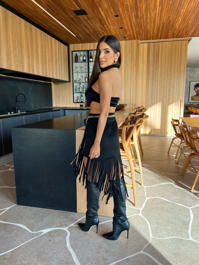 Conjunto Saia Franja+Top
