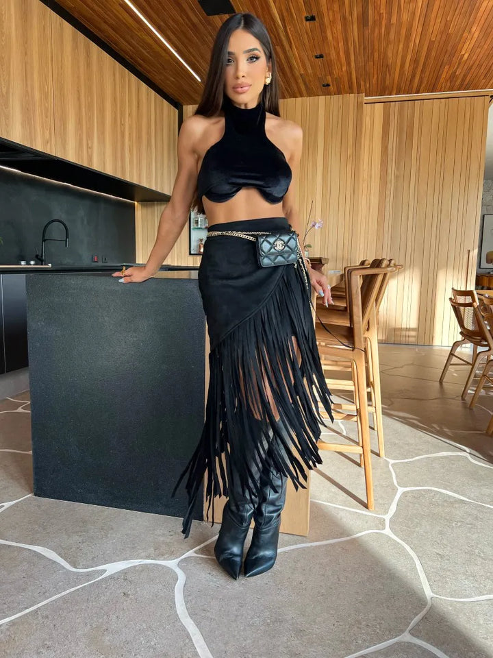 Conjunto Saia Franja+Top