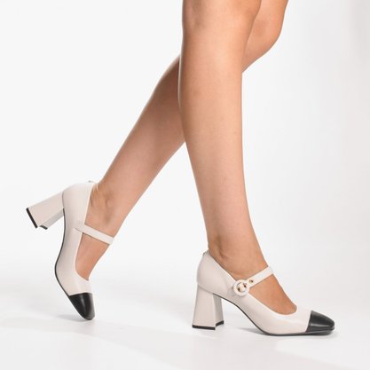 Leather Flare Block Heel Pump