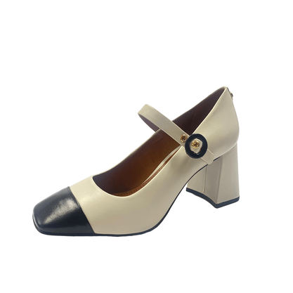 Leather Flare Block Heel Pump