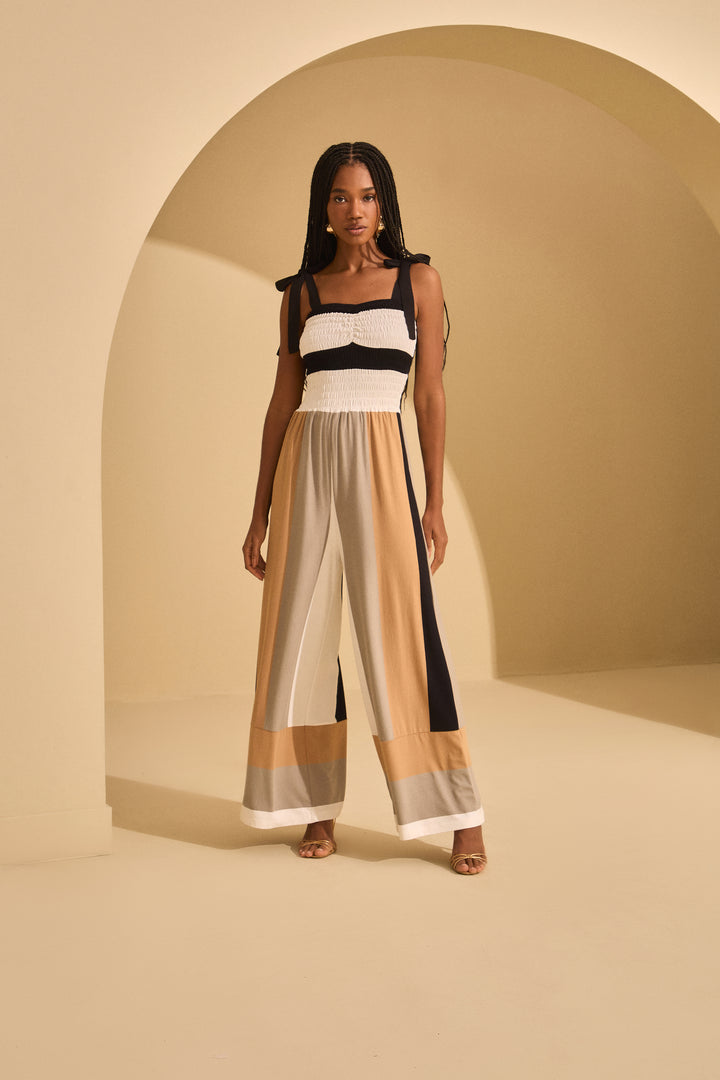 Stripe Lastex Skunk Jumpsuit