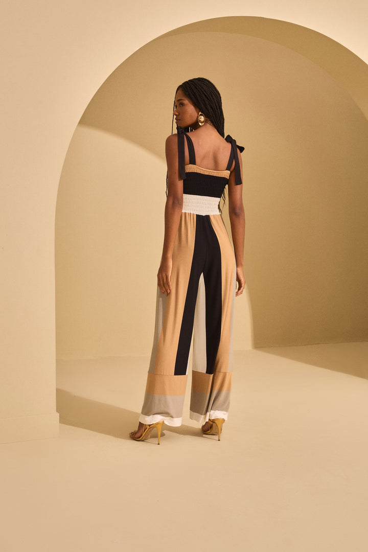 Stripe Lastex Skunk Jumpsuit
