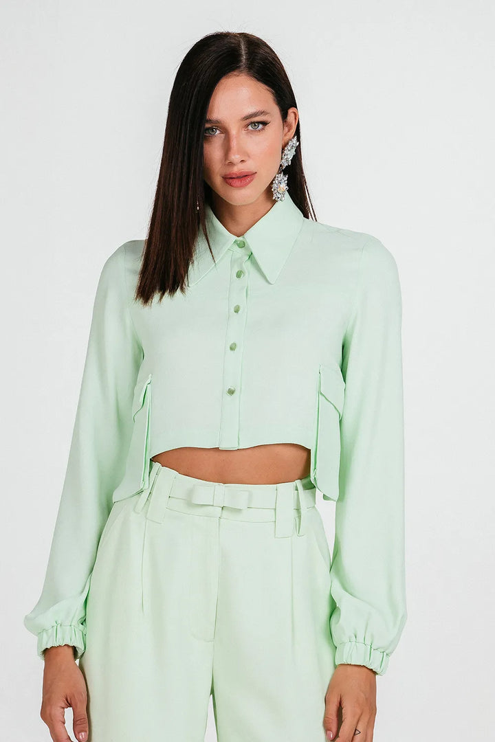 Camisa Cropped Manga Bufante