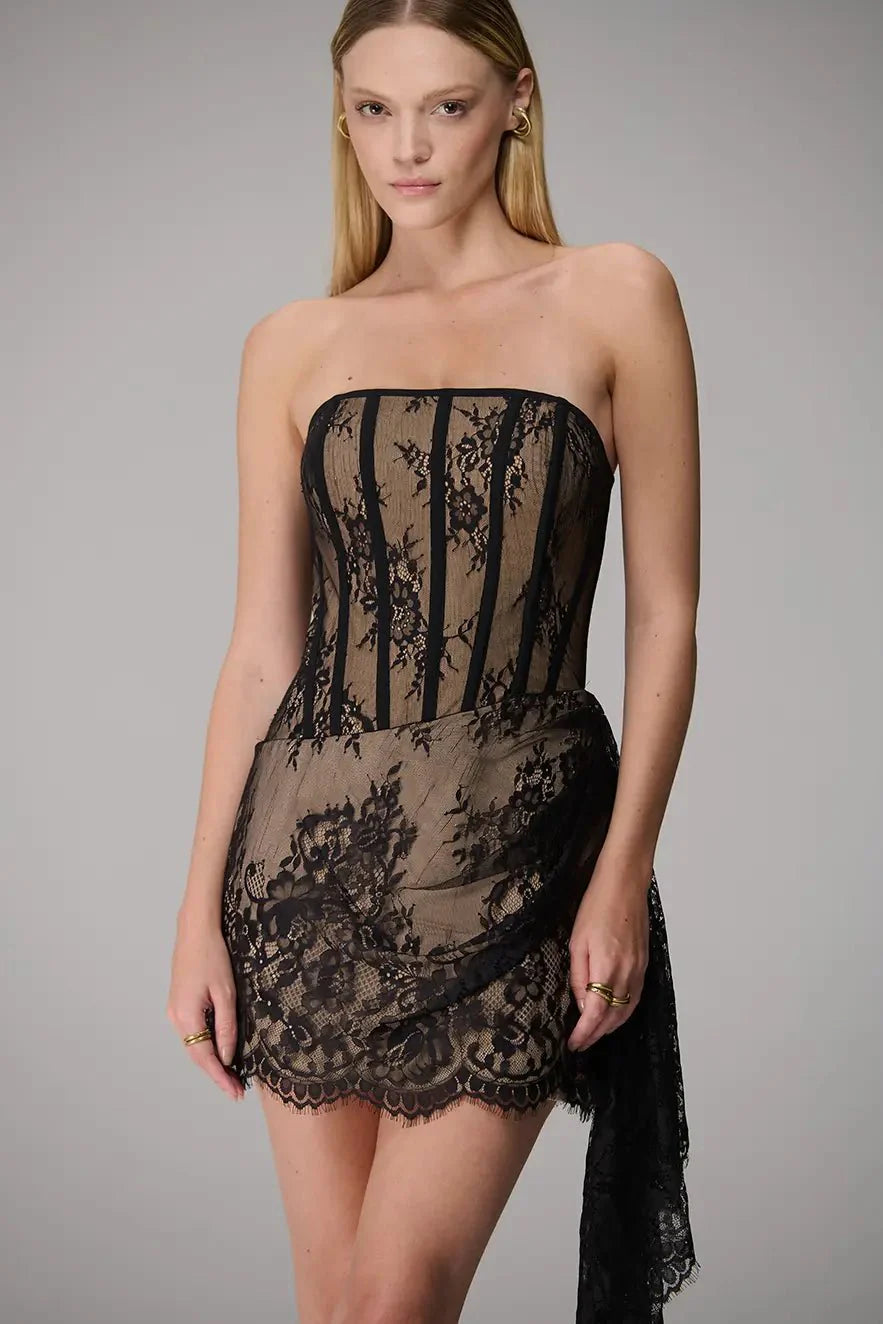 Short Strapless Lace Dress