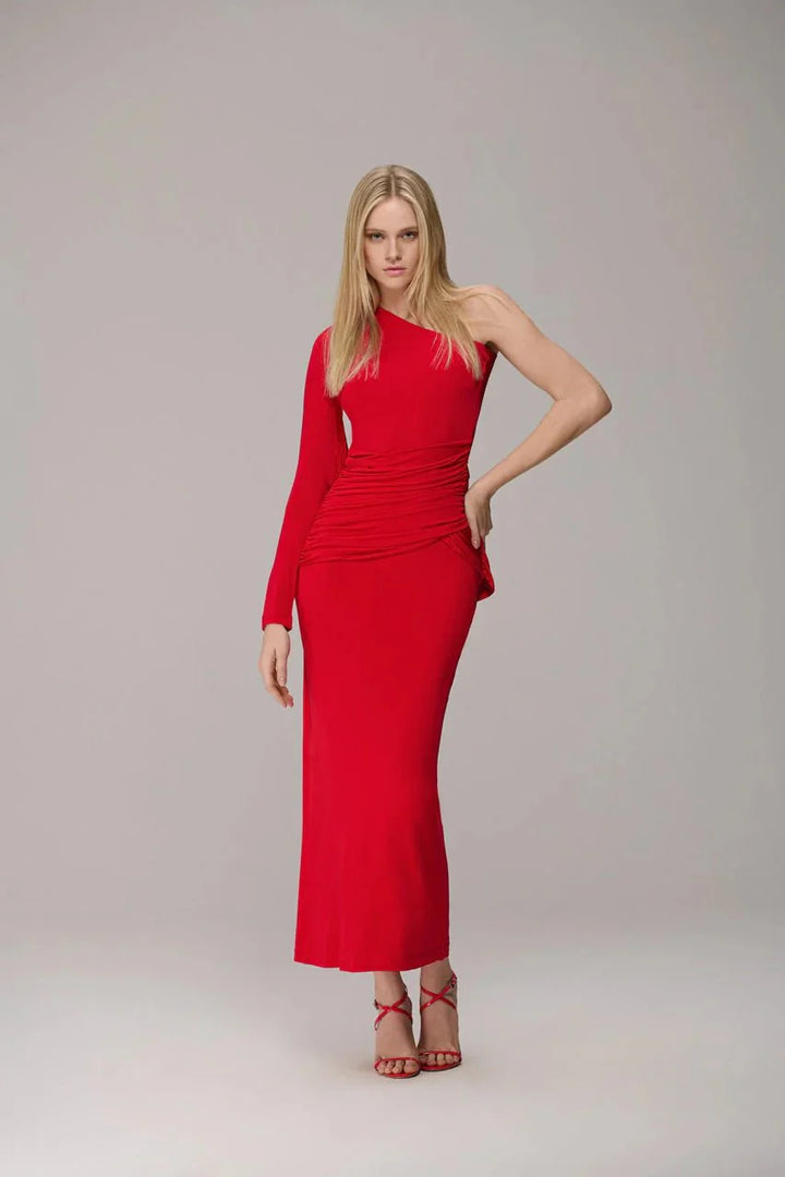 Vestido Midi Ombro Assimétrico