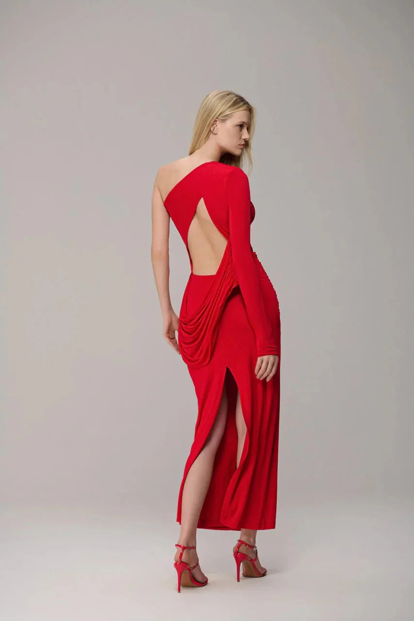 Vestido Midi Ombro Assimétrico