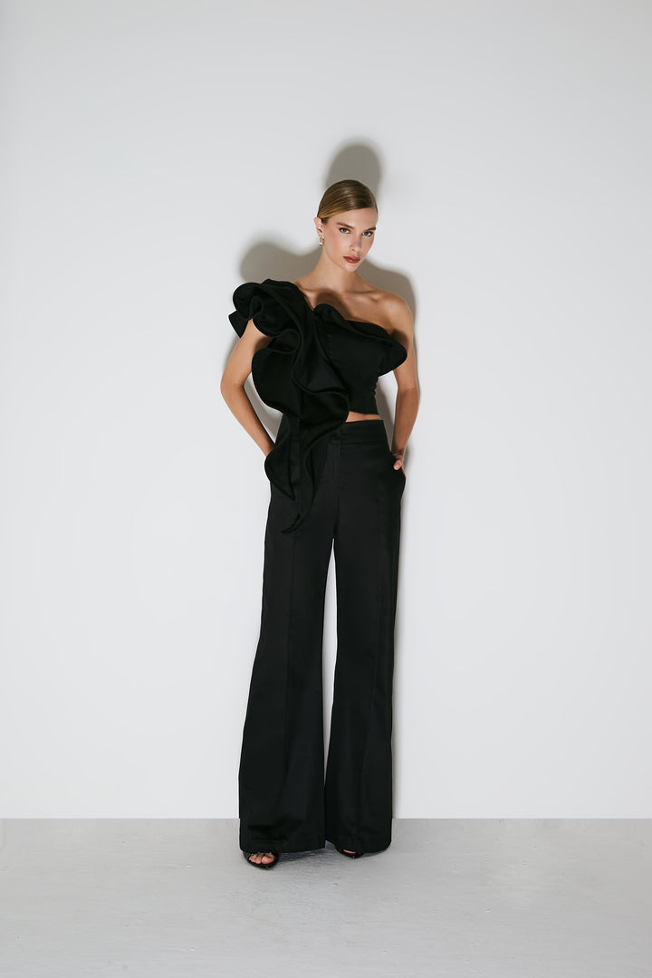 Structured Cascade Ruffle Crop Top