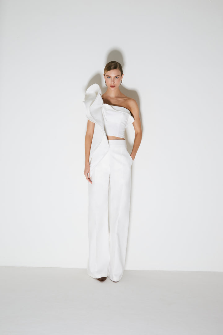 Structured Cascade Ruffle Crop Top