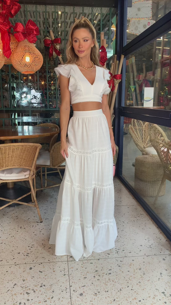 Skirt+Ruffle Crop Top Set