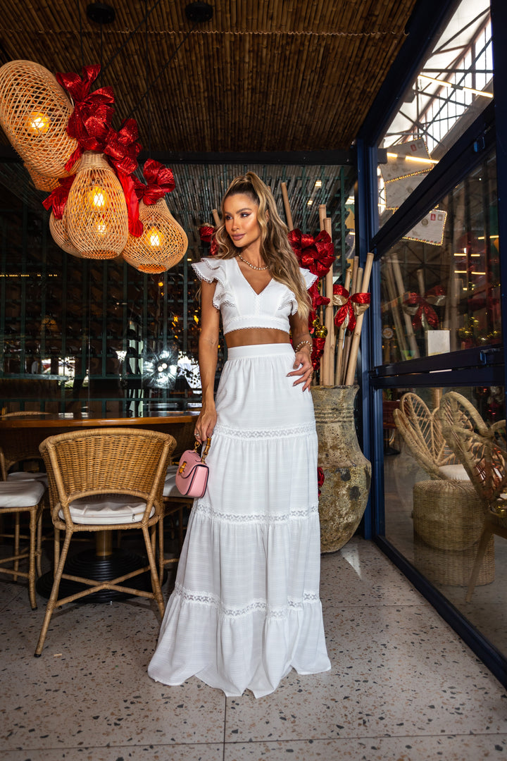 Skirt+Ruffle Crop Top Set