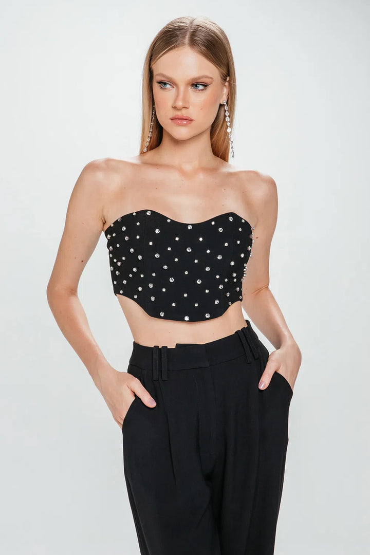 Rhinestone Top+Charth Pants Set