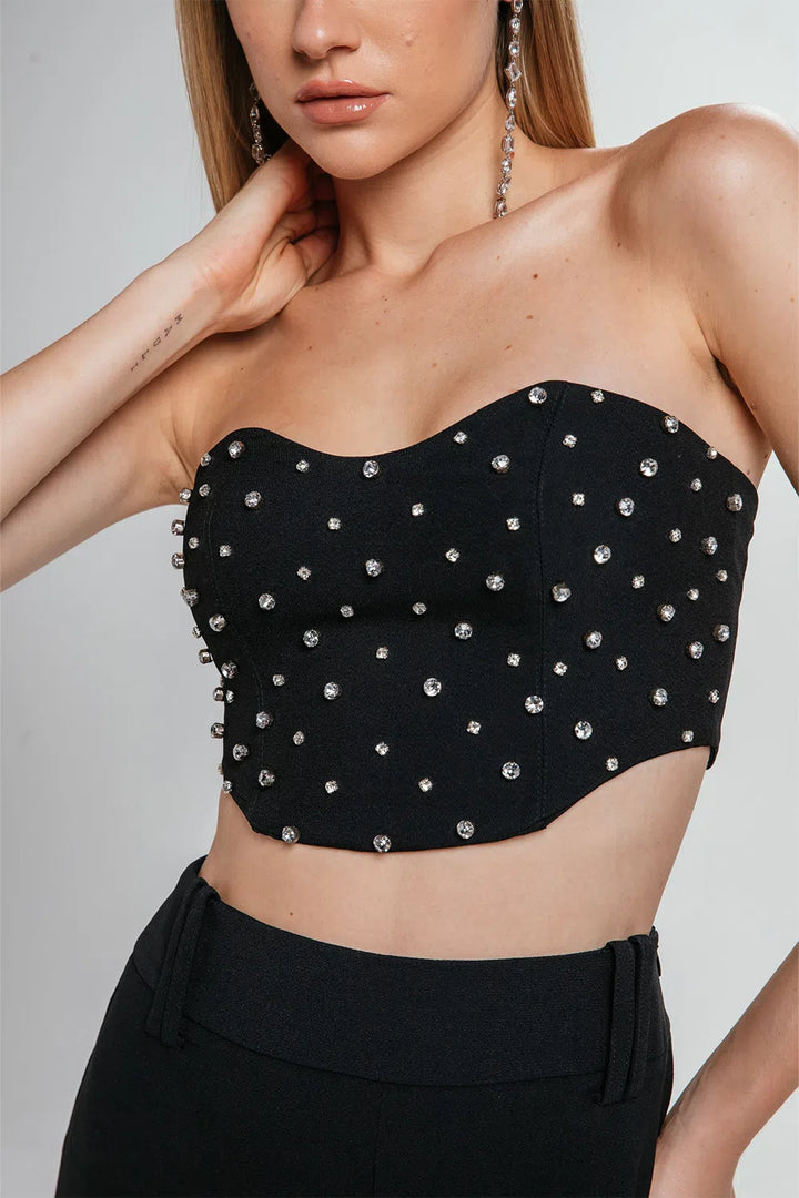 Rhinestone Top+Charth Pants Set