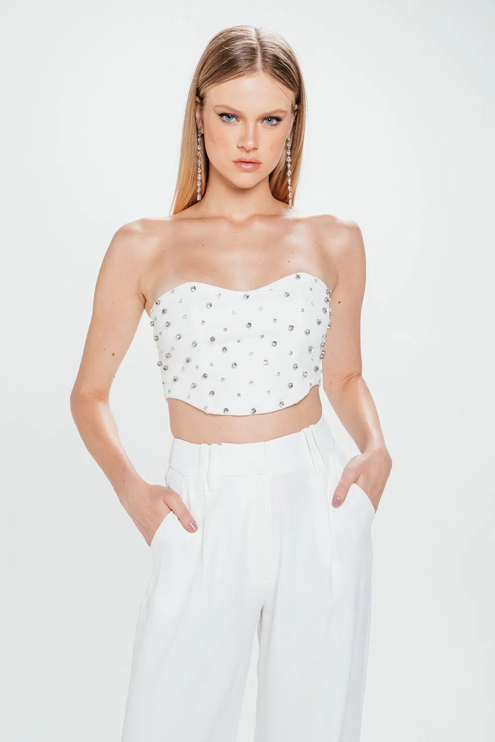 Rhinestone Top+Charth Pants Set