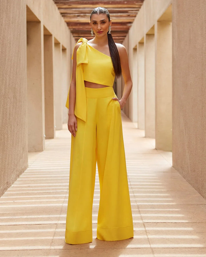 Anne Fernandes Bow Shoulder Blouse Pants Set