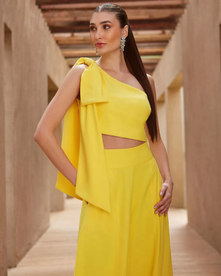 Anne Fernandes Bow Shoulder Blouse Pants Set