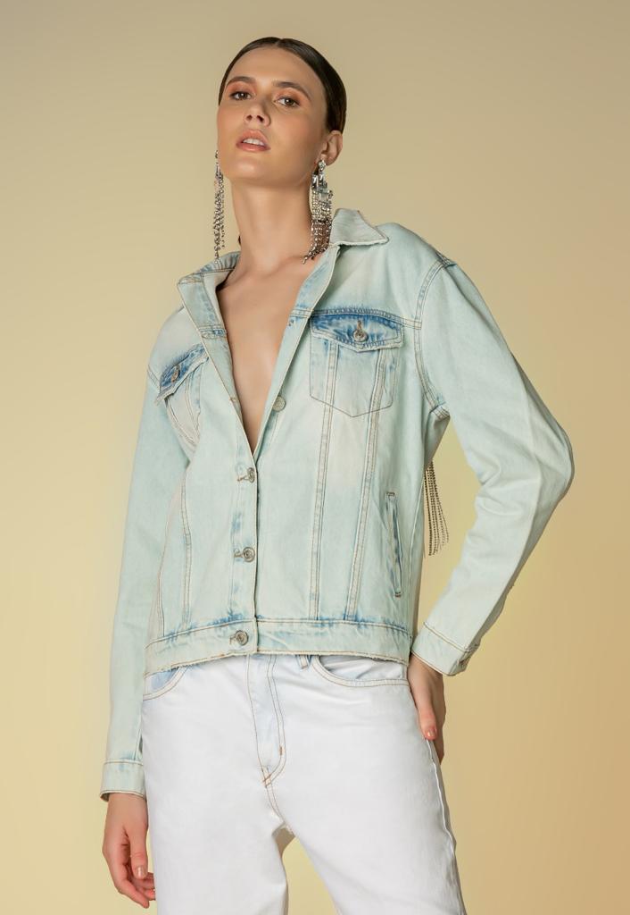 Chaos Embroidered Fringe Star Denim Jacket