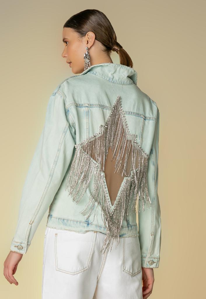 Chaos Embroidered Fringe Star Denim Jacket
