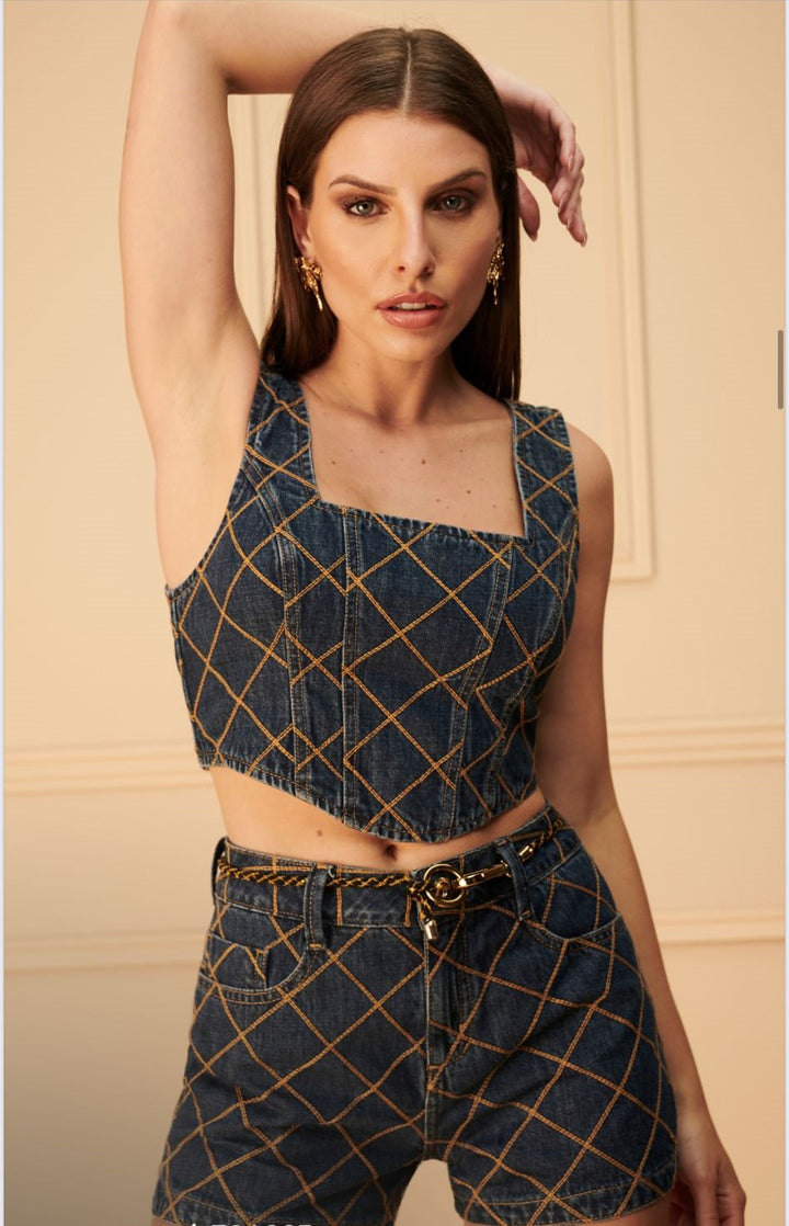 Shorts+Embroidered Top Set