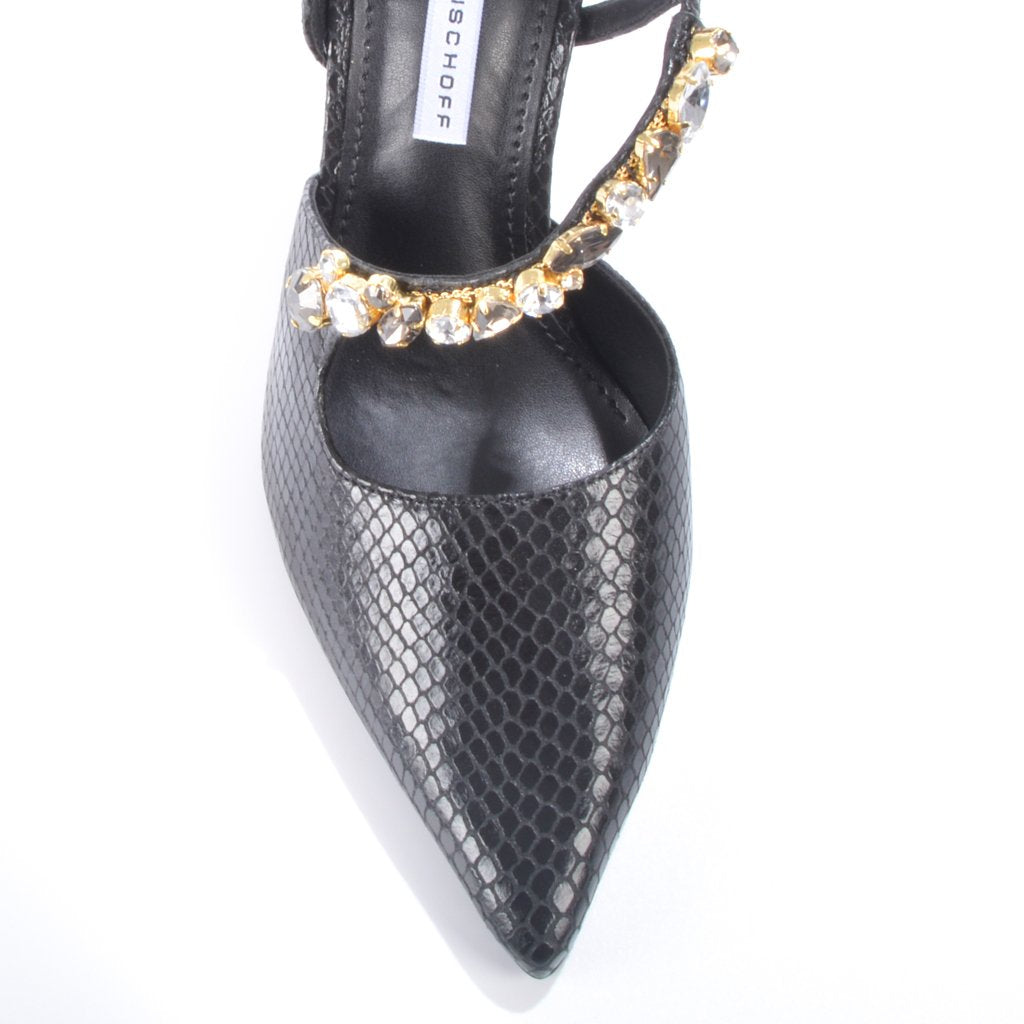 Jorge Bischoff Leather Slingback with Rhinestones