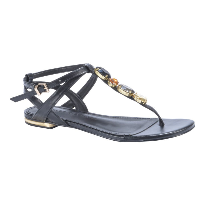 Jorge Bischoff Leather Flat Sandals with Rhinestones