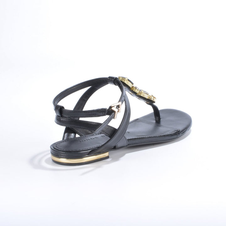 Jorge Bischoff Leather Flat Sandals with Rhinestones