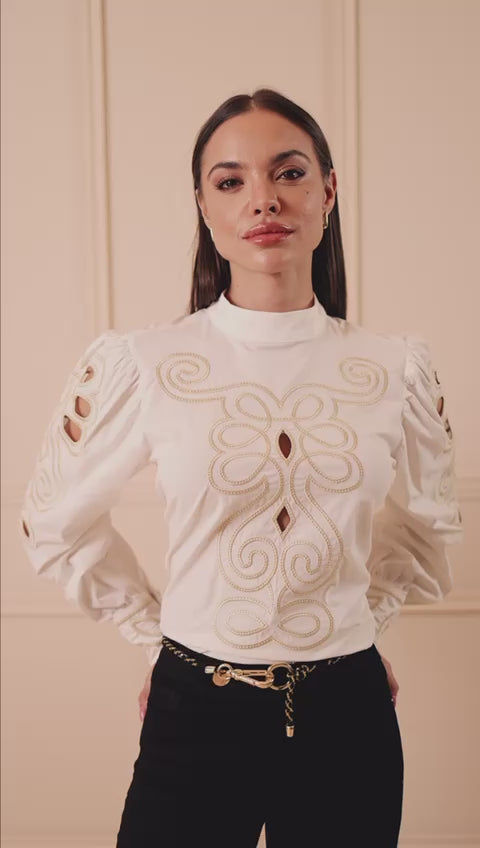 Embroidered High Neck Shirt
